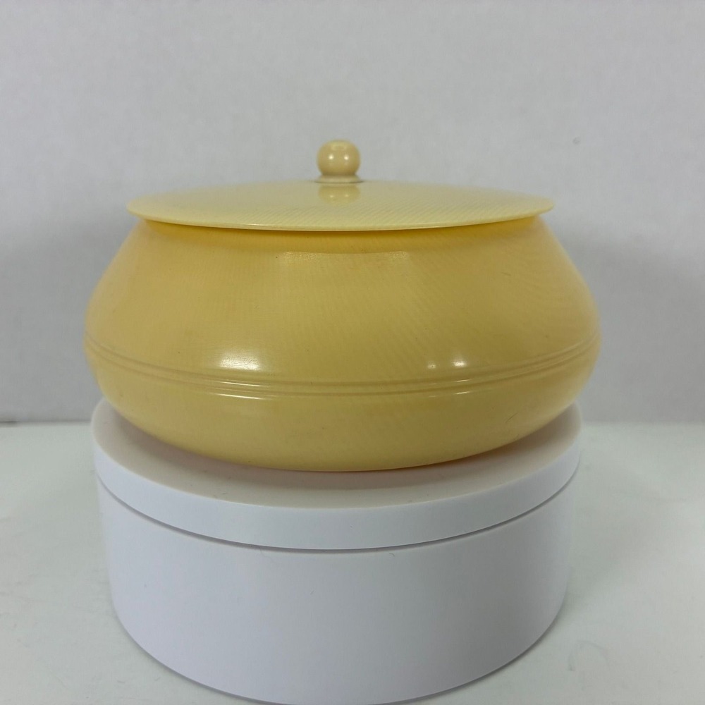 Vintage Pyralin DuBarry Celluloid Powder Jar Cream Ivory Art Deco Vanity Box